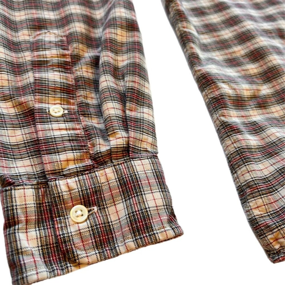 Ralph Lauren Classic Fit Plaid Button Down Shirt Large Pony Logo Tan Green Red - Picture 6 of 11